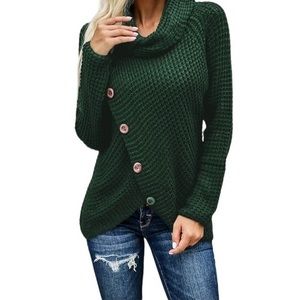 amber millet, Liyah Asymmetric Wrap Pullover Button Knit Sweater, Green, M, $27
